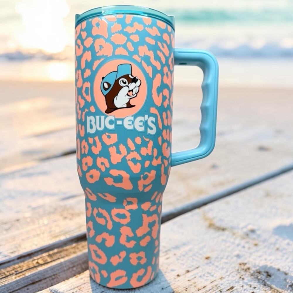 RARE BUC-EES Turquoise Pink Leopard 40oz Yukon Outfitters TUMBLER - Clean!